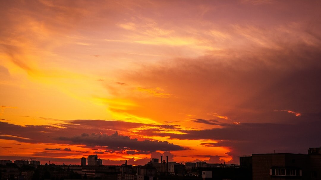 sunset over city